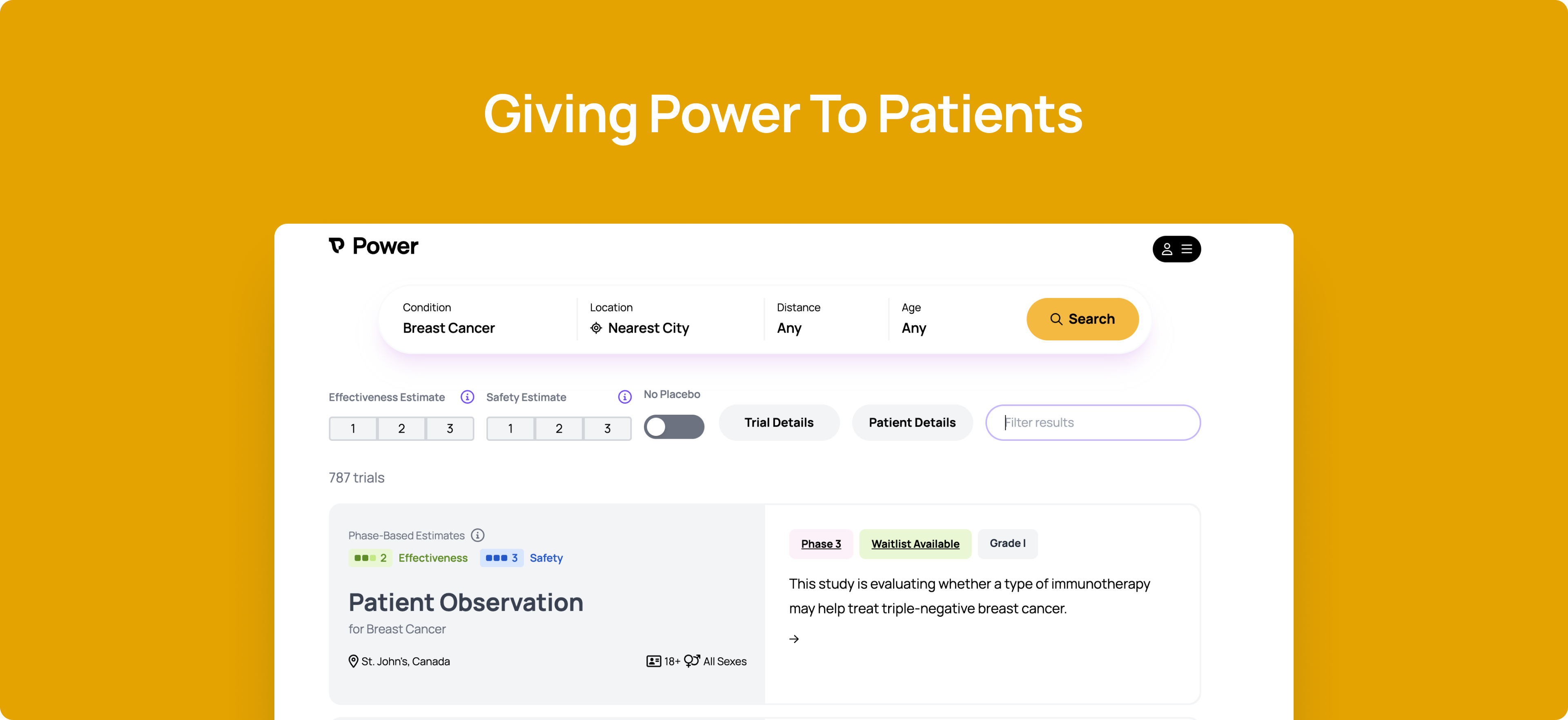 Power Clinical Trial Search Page